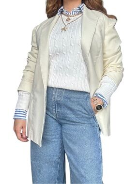 St John’s Bay Cotton Classic Cream Cable Knit Sweater  - Small